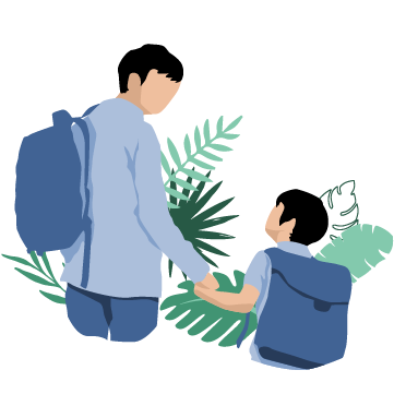 Kinder_Schule Grafik einer Frau, die mit einer Gießkanne schöne Blumen gießt, die über ihrem Kopf wachsen. Im Hintergrund Pflanzen